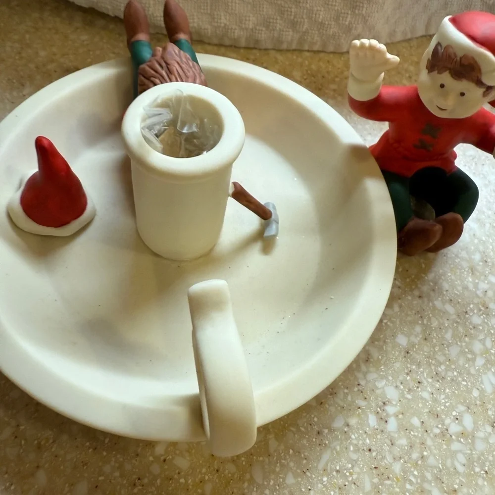 Vintage 90’s Partylite Christmas Elf Tapered Candle Stick Holder Resting Elf